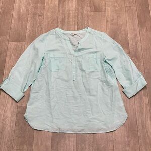 Womens NWOT Talbots Linen Blend V-Neck Popover Roll Up Sleeve Top‎ Shirt